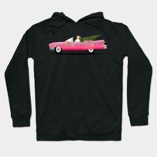 Merry Christmas Lady Santa & Pink Car Hoodie